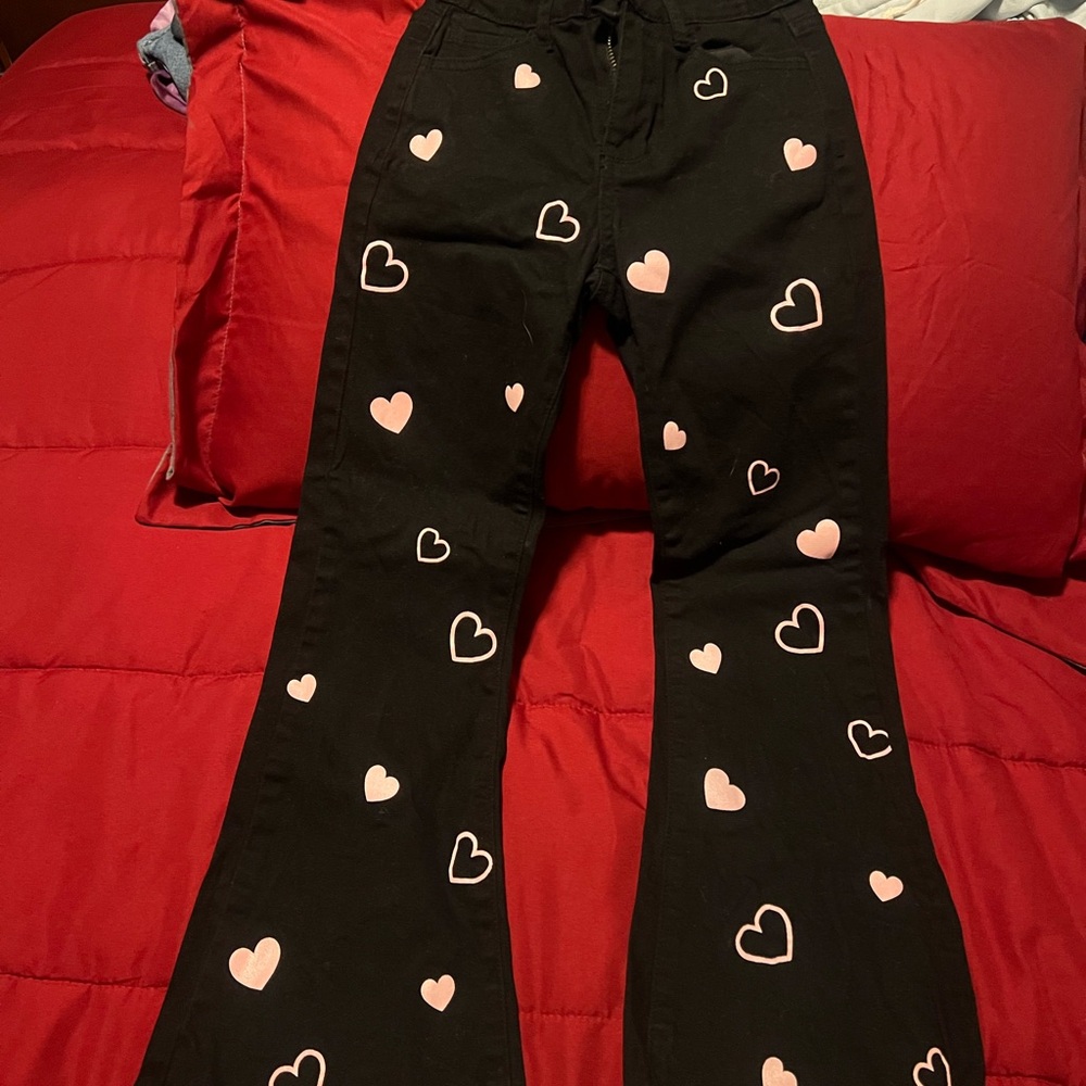 Gogo Star Girls Black Heart-Patterned Jeans Size 8 EUC